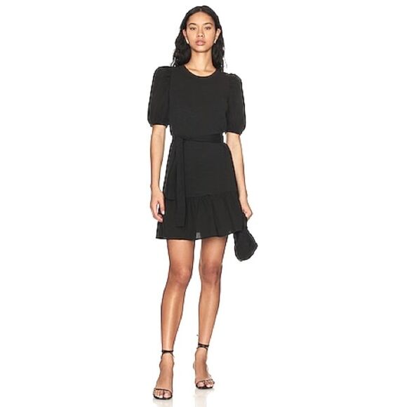 Nation LTD Evangeline Belted Puff Sleeve Cotton Mini Dress in Black size Small - Picture 1 of 15